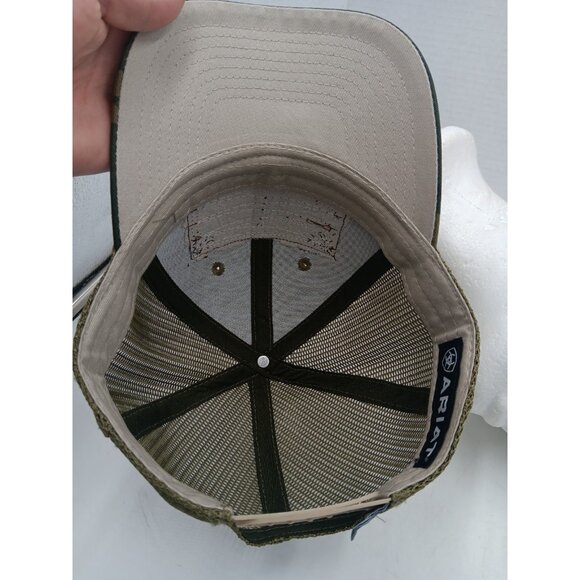 Ariat Flag Patch Baseball Hat Cap Green Camo Mesh Back Snap Back Cork Patch - Picture 8 of 8